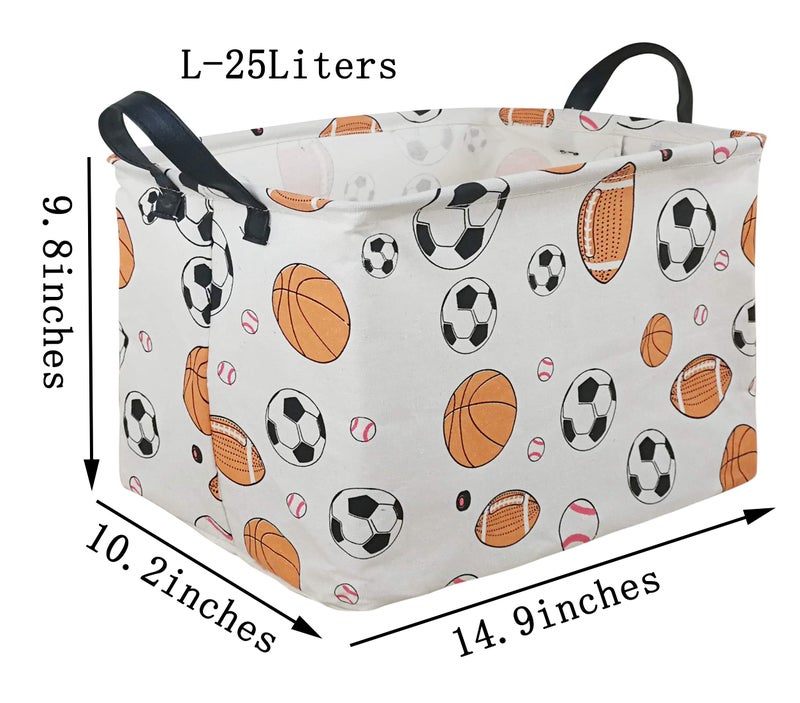 KUNRO Rectang Basketball Football Storage Basket Gift Shelf Basket Storage Bin, Nursery Basket Organizer Box for With Handles for Room Deco (Balls) - Image 2